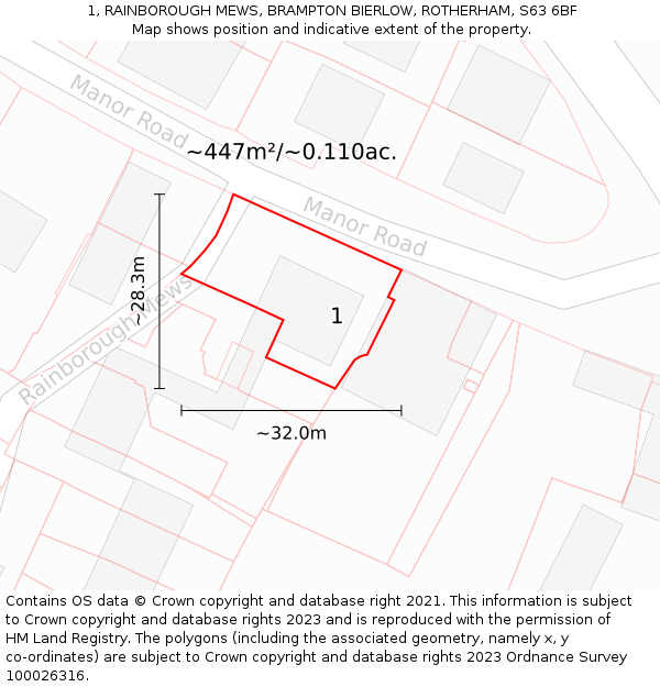 1, RAINBOROUGH MEWS, BRAMPTON BIERLOW, ROTHERHAM, S63 6BF: Plot and title map