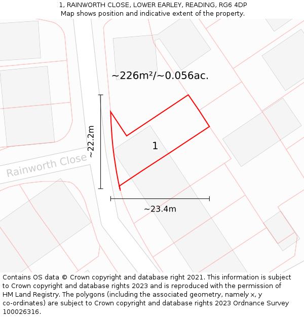 1, RAINWORTH CLOSE, LOWER EARLEY, READING, RG6 4DP: Plot and title map