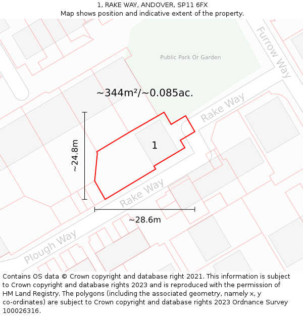 1, RAKE WAY, ANDOVER, SP11 6FX: Plot and title map