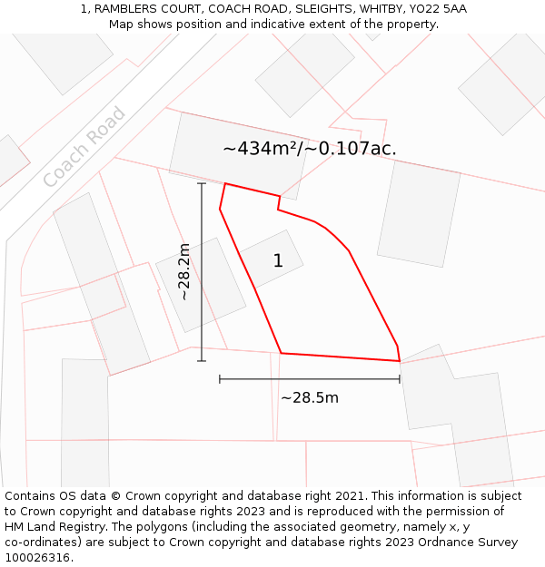 1, RAMBLERS COURT, COACH ROAD, SLEIGHTS, WHITBY, YO22 5AA: Plot and title map