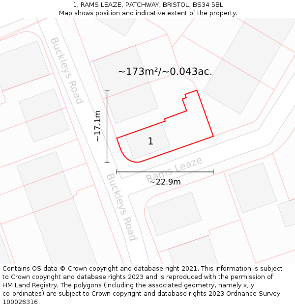 1, RAMS LEAZE, PATCHWAY, BRISTOL, BS34 5BL: Plot and title map