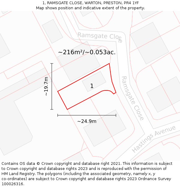 1, RAMSGATE CLOSE, WARTON, PRESTON, PR4 1YF: Plot and title map