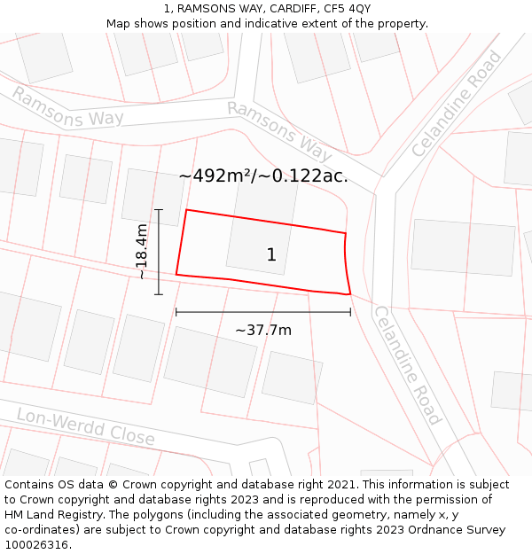 1, RAMSONS WAY, CARDIFF, CF5 4QY: Plot and title map