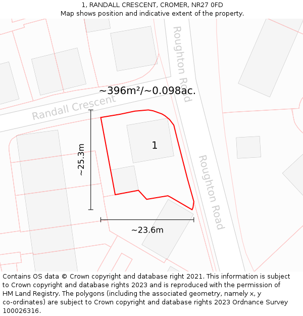 1, RANDALL CRESCENT, CROMER, NR27 0FD: Plot and title map