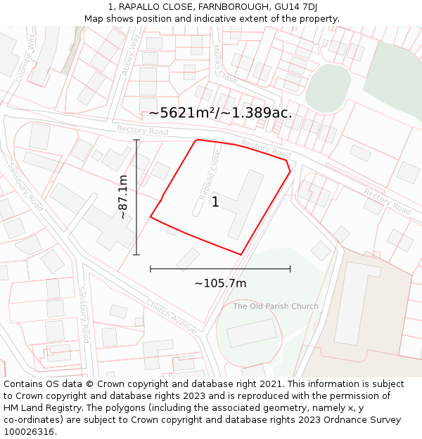 1, RAPALLO CLOSE, FARNBOROUGH, GU14 7DJ: Plot and title map