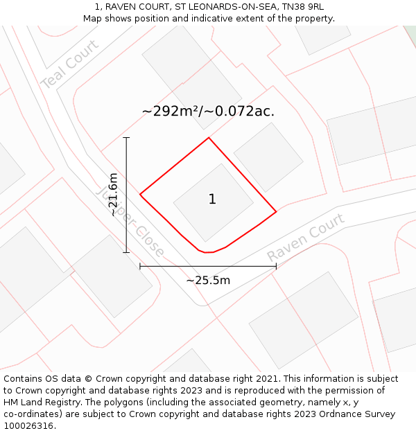 1, RAVEN COURT, ST LEONARDS-ON-SEA, TN38 9RL: Plot and title map