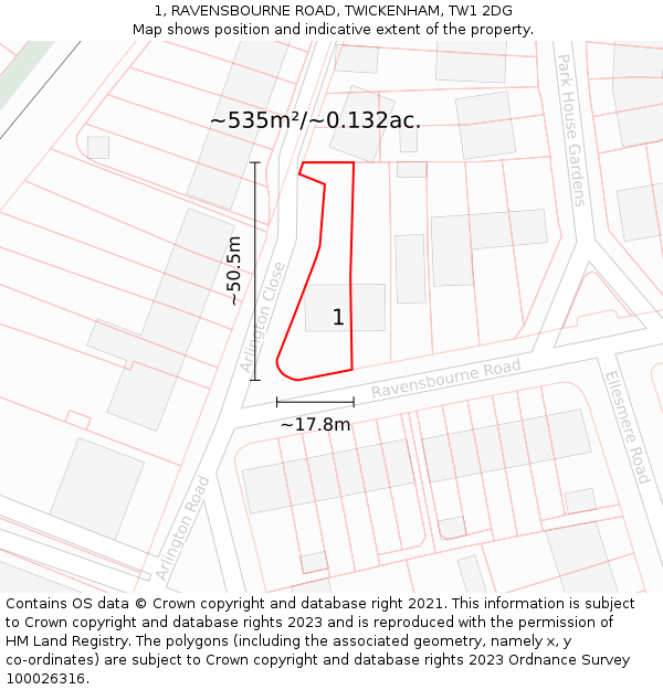 1, RAVENSBOURNE ROAD, TWICKENHAM, TW1 2DG: Plot and title map