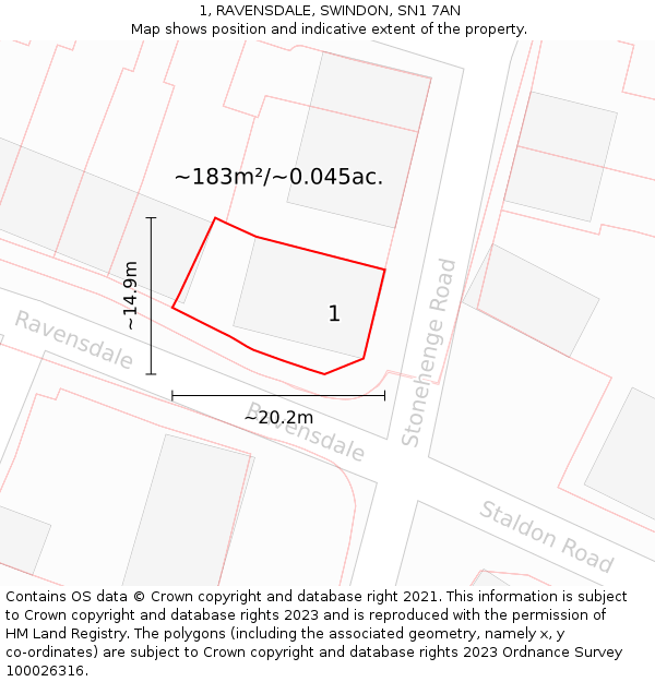 1, RAVENSDALE, SWINDON, SN1 7AN: Plot and title map