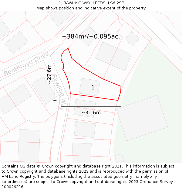 1, RAWLING WAY, LEEDS, LS6 2SB: Plot and title map