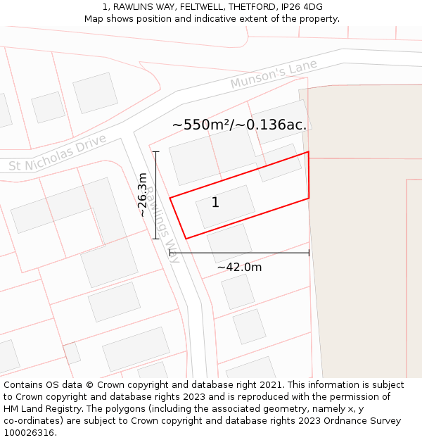 1, RAWLINS WAY, FELTWELL, THETFORD, IP26 4DG: Plot and title map