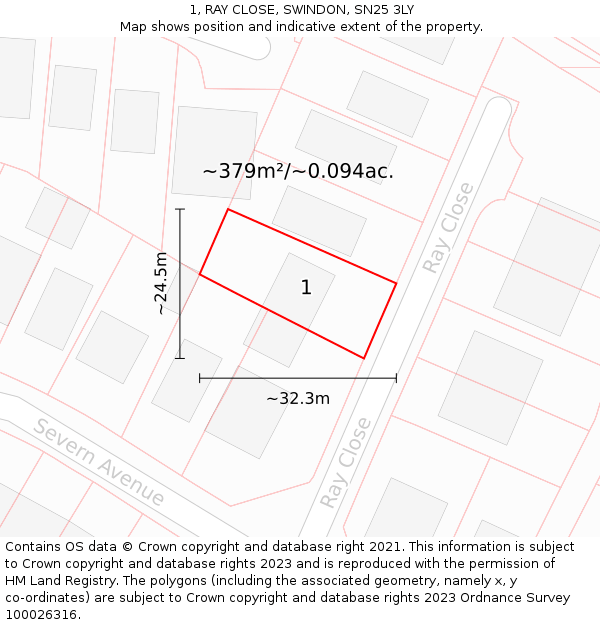 1, RAY CLOSE, SWINDON, SN25 3LY: Plot and title map