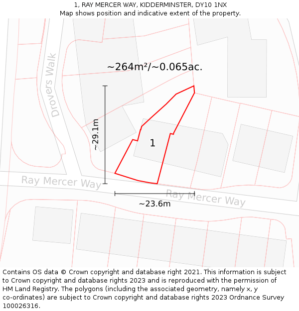 1, RAY MERCER WAY, KIDDERMINSTER, DY10 1NX: Plot and title map