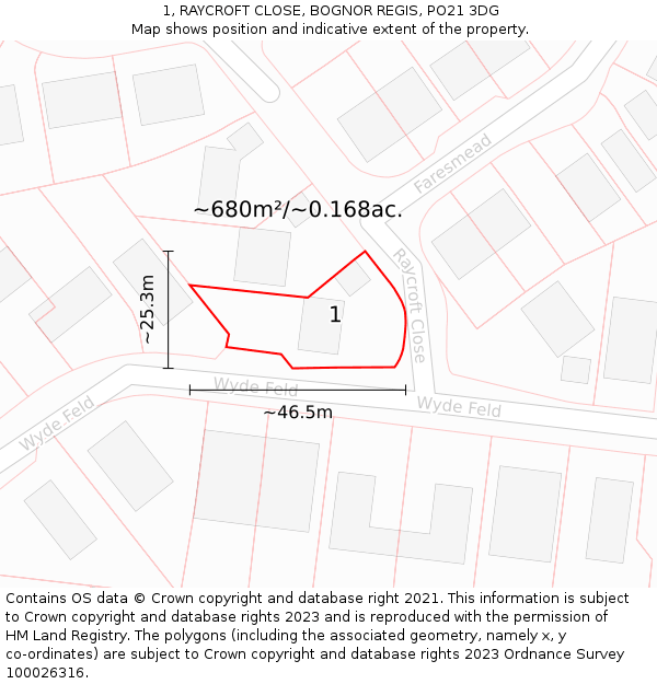 1, RAYCROFT CLOSE, BOGNOR REGIS, PO21 3DG: Plot and title map