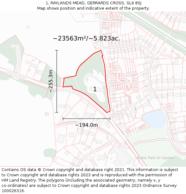 1, RAYLANDS MEAD, GERRARDS CROSS, SL9 8SJ: Plot and title map