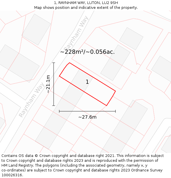 1, RAYNHAM WAY, LUTON, LU2 9SH: Plot and title map