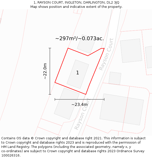 1, RAYSON COURT, INGLETON, DARLINGTON, DL2 3JQ: Plot and title map