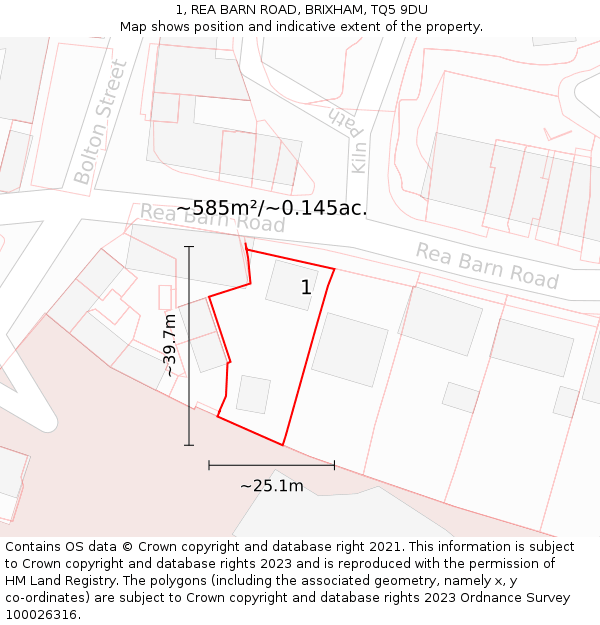 1, REA BARN ROAD, BRIXHAM, TQ5 9DU: Plot and title map