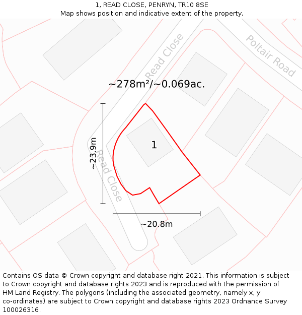 1, READ CLOSE, PENRYN, TR10 8SE: Plot and title map