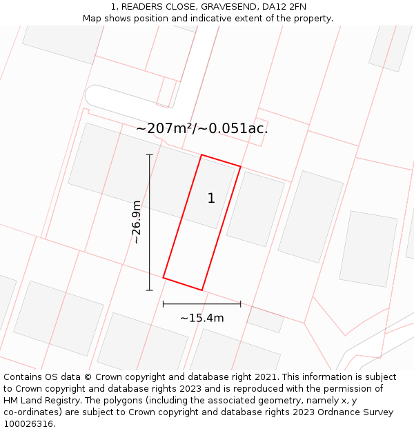 1, READERS CLOSE, GRAVESEND, DA12 2FN: Plot and title map