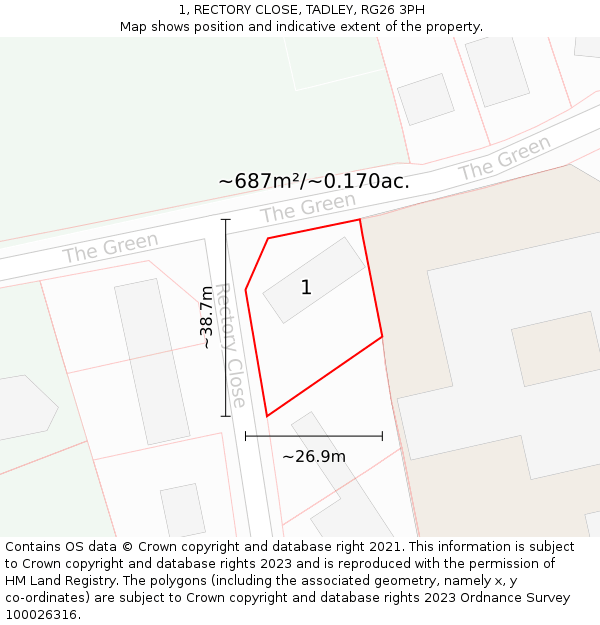 1, RECTORY CLOSE, TADLEY, RG26 3PH: Plot and title map