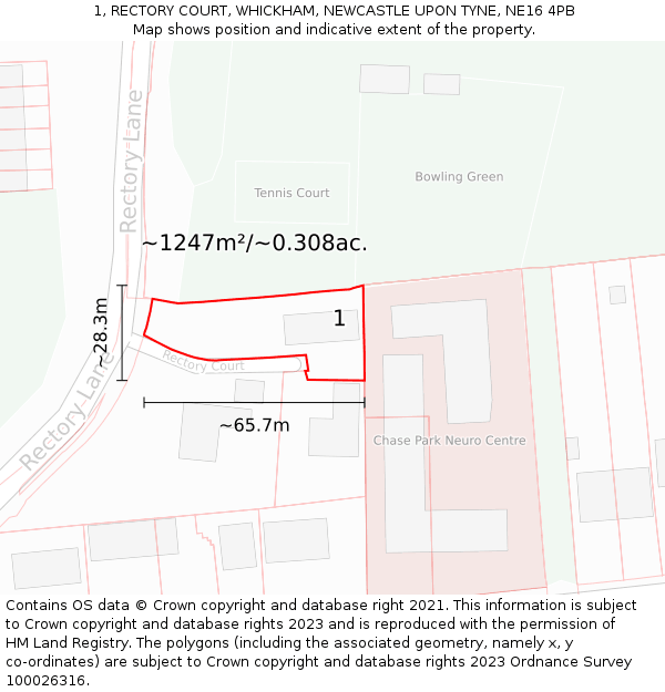 1, RECTORY COURT, WHICKHAM, NEWCASTLE UPON TYNE, NE16 4PB: Plot and title map