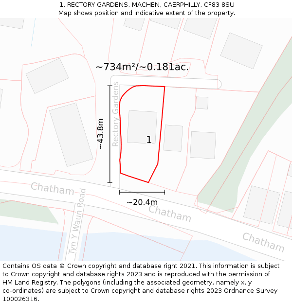 1, RECTORY GARDENS, MACHEN, CAERPHILLY, CF83 8SU: Plot and title map