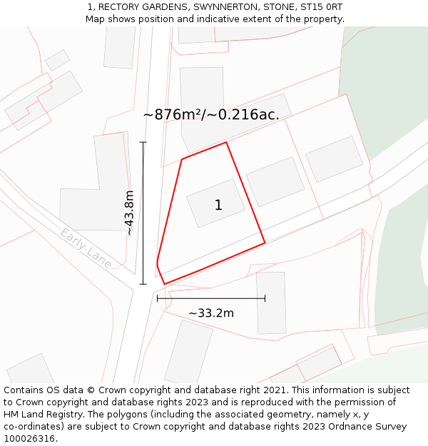 1, RECTORY GARDENS, SWYNNERTON, STONE, ST15 0RT: Plot and title map
