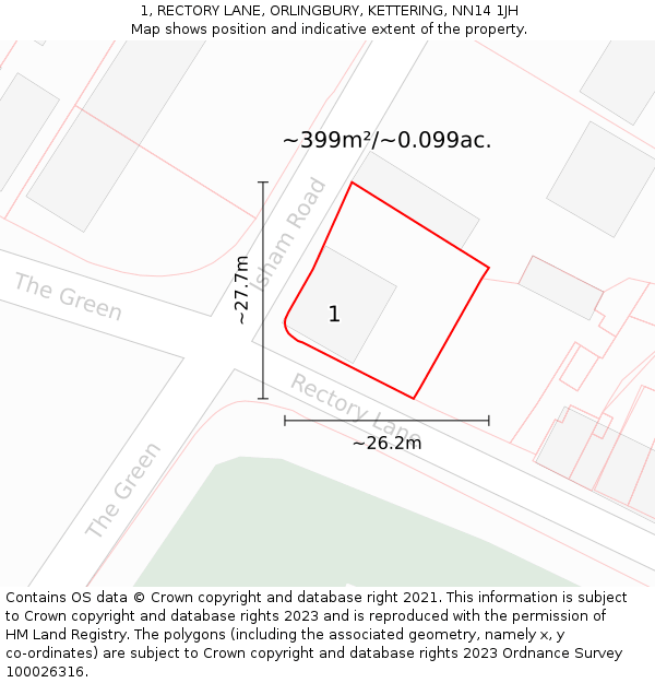 1, RECTORY LANE, ORLINGBURY, KETTERING, NN14 1JH: Plot and title map