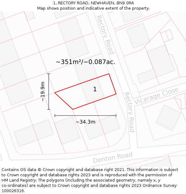 1, RECTORY ROAD, NEWHAVEN, BN9 0RA: Plot and title map