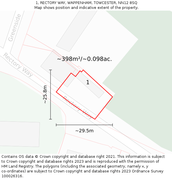 1, RECTORY WAY, WAPPENHAM, TOWCESTER, NN12 8SQ: Plot and title map