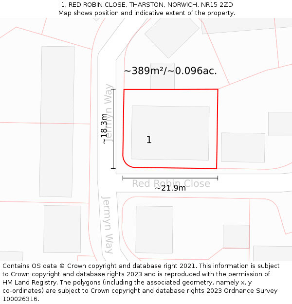 1, RED ROBIN CLOSE, THARSTON, NORWICH, NR15 2ZD: Plot and title map