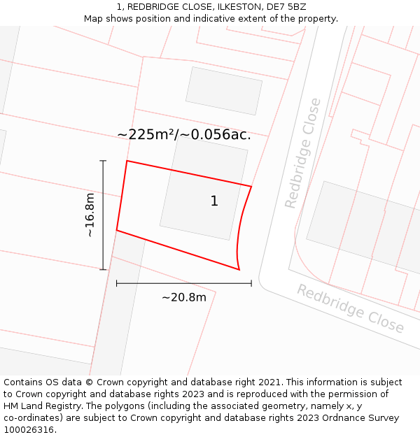 1, REDBRIDGE CLOSE, ILKESTON, DE7 5BZ: Plot and title map