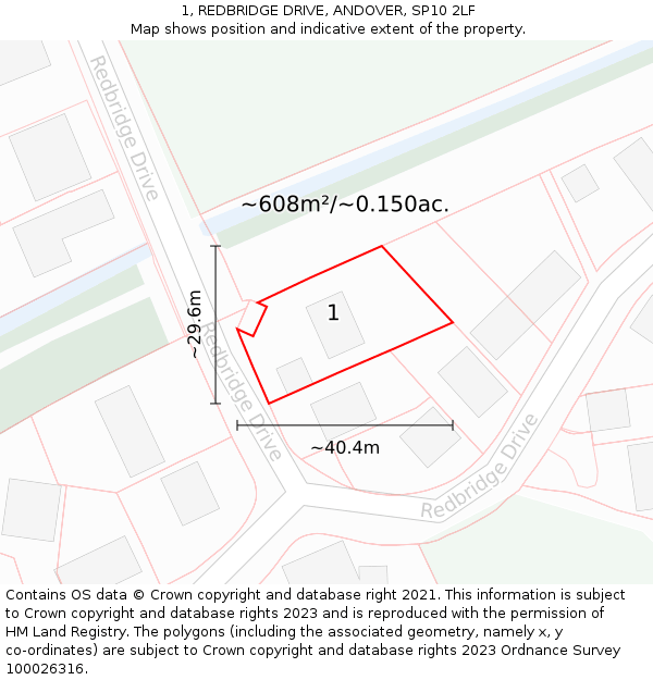 1, REDBRIDGE DRIVE, ANDOVER, SP10 2LF: Plot and title map