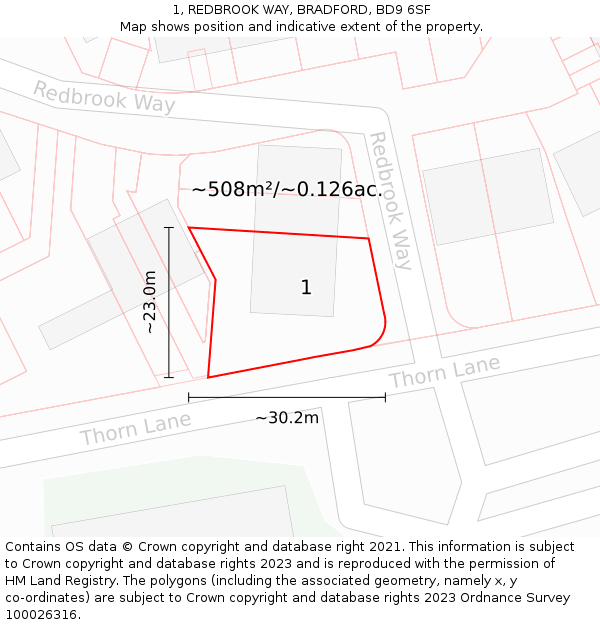 1, REDBROOK WAY, BRADFORD, BD9 6SF: Plot and title map