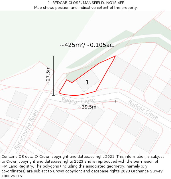 1, REDCAR CLOSE, MANSFIELD, NG18 4FE: Plot and title map