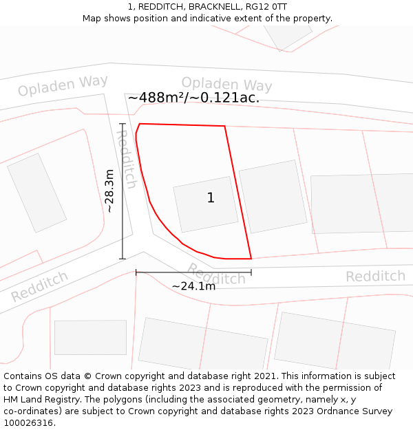 1, REDDITCH, BRACKNELL, RG12 0TT: Plot and title map