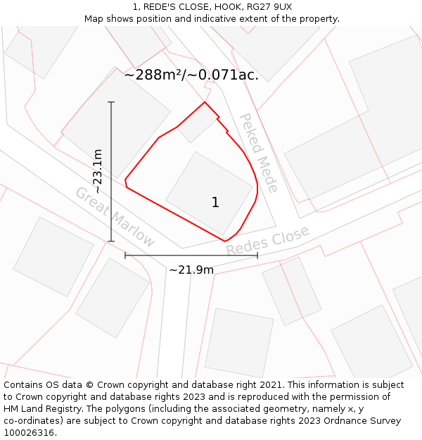 1, REDE'S CLOSE, HOOK, RG27 9UX: Plot and title map