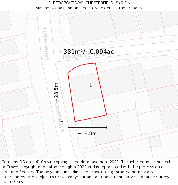 1, REDGROVE WAY, CHESTERFIELD, S40 3JN: Plot and title map