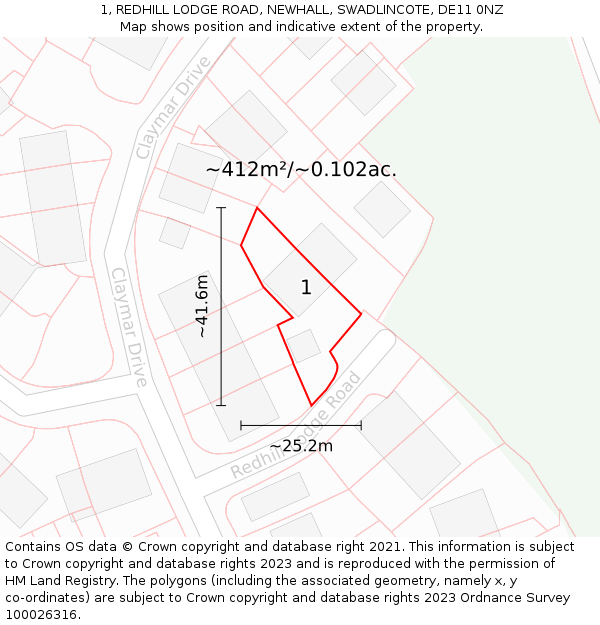 1, REDHILL LODGE ROAD, NEWHALL, SWADLINCOTE, DE11 0NZ: Plot and title map