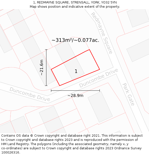 1, REDMAYNE SQUARE, STRENSALL, YORK, YO32 5YN: Plot and title map