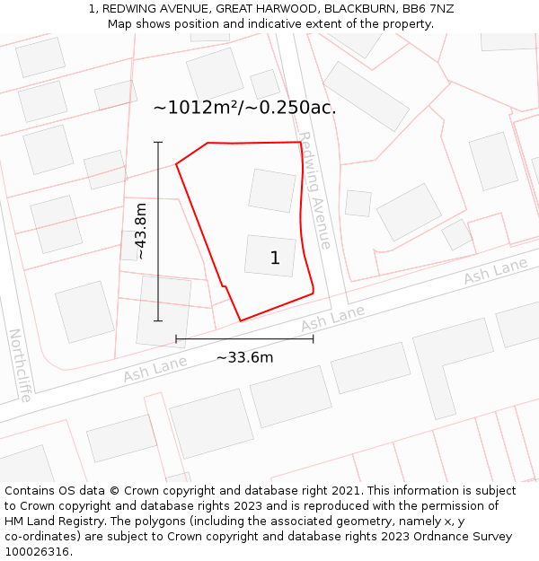 1, REDWING AVENUE, GREAT HARWOOD, BLACKBURN, BB6 7NZ: Plot and title map