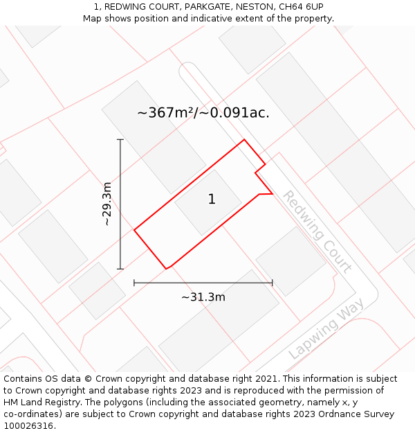 1, REDWING COURT, PARKGATE, NESTON, CH64 6UP: Plot and title map