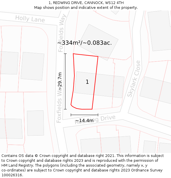 1, REDWING DRIVE, CANNOCK, WS12 4TH: Plot and title map