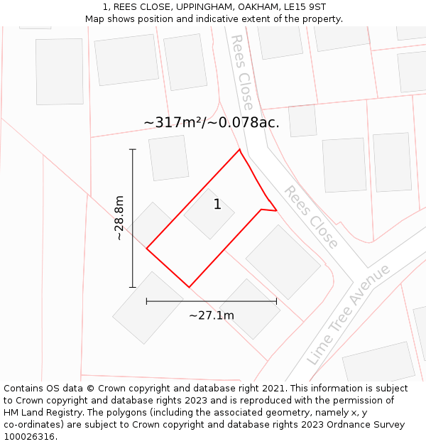 1, REES CLOSE, UPPINGHAM, OAKHAM, LE15 9ST: Plot and title map