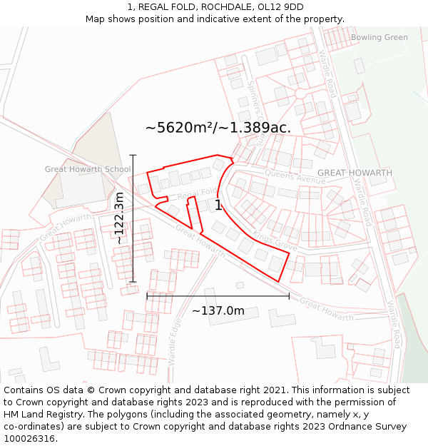 1, REGAL FOLD, ROCHDALE, OL12 9DD: Plot and title map