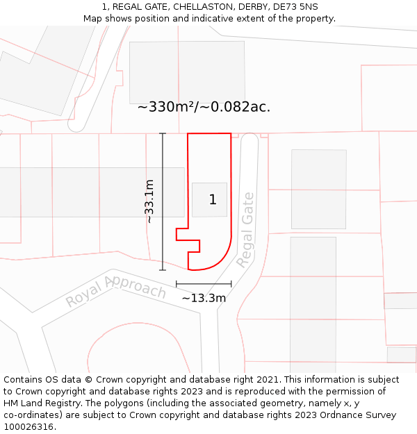 1, REGAL GATE, CHELLASTON, DERBY, DE73 5NS: Plot and title map