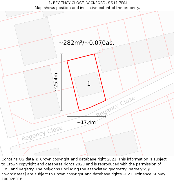 1, REGENCY CLOSE, WICKFORD, SS11 7BN: Plot and title map