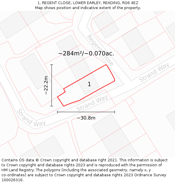 1, REGENT CLOSE, LOWER EARLEY, READING, RG6 4EZ: Plot and title map