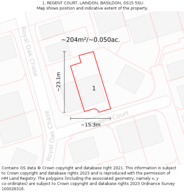 1, REGENT COURT, LAINDON, BASILDON, SS15 5SU: Plot and title map