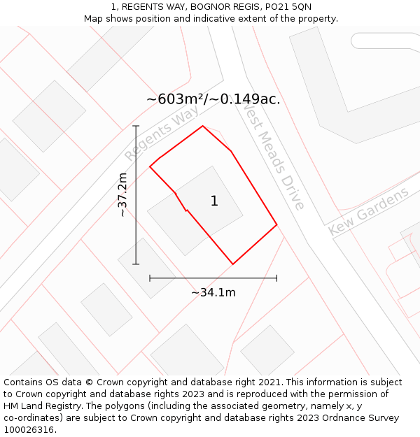 1, REGENTS WAY, BOGNOR REGIS, PO21 5QN: Plot and title map